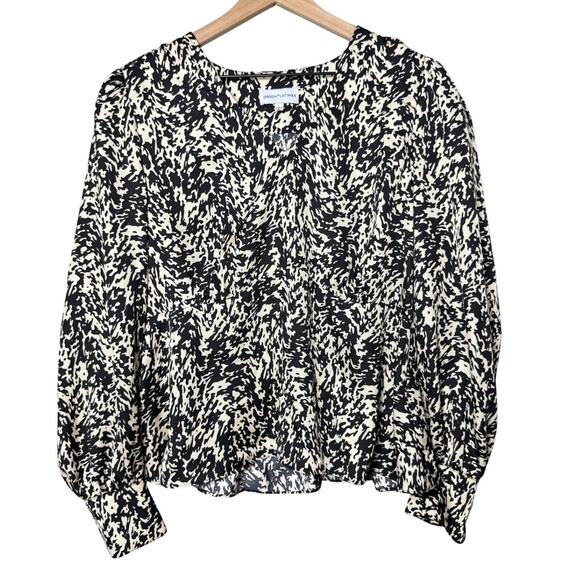 Gibson Latimer Black and Beige Long-Sleeve V-neck Blouse Size L - Picture 1 of 11